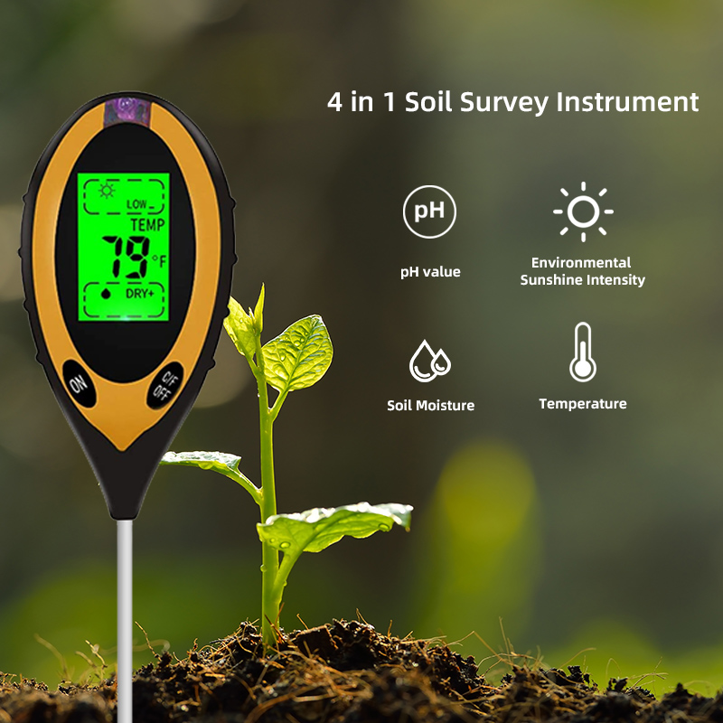 Ph Meter Digital Water Tester - Boden-pH-Messgerät Bodentester pH-Feuchtigkeitsmesser Temperatur- und Sonnenlichtintensitätsmessung