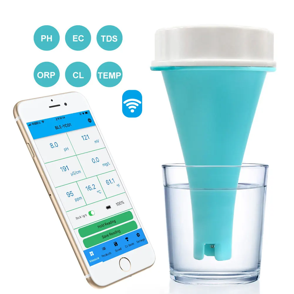 Ph Meter Digital Water Tester - 6-in-1-Wasserqualitätsprüfgerät APP Online-Monitor PH CL TDS