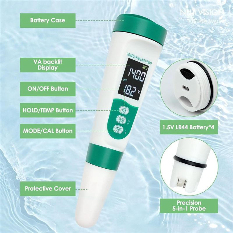 AT02-5 In1 Digitales PH-Messge – Ph Meter Digital Water Tester Bewertung und Preis