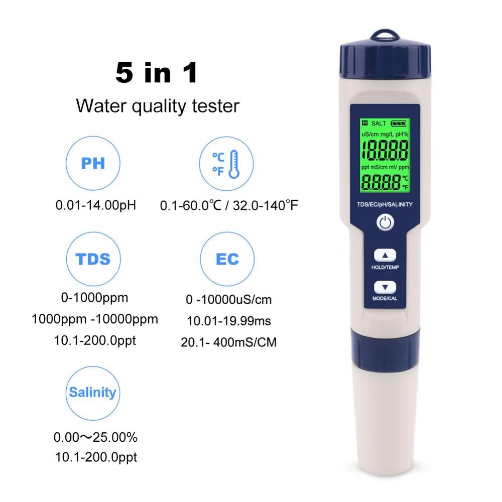 5-in-1 Digitaler PH-TDS-EC-Mes – Ph Meter Digital Water Tester Bewertung und Preis